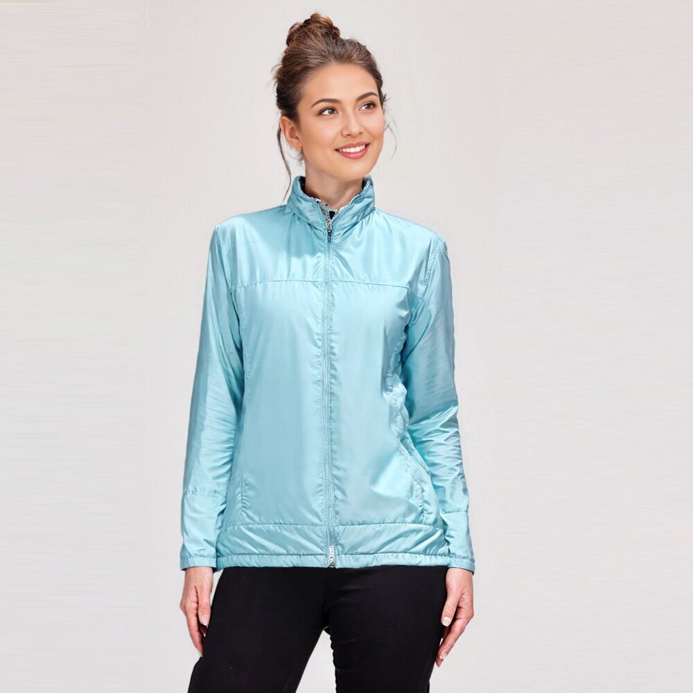 Nike Track Jacket Windbreaker Coat Light Blue Full Zip Packable Hood Fully Lined